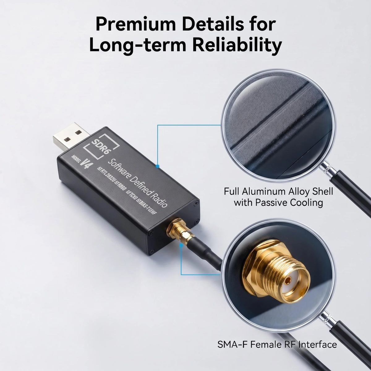 HTOOL RTL-SDR Latest V4 Software Defined Radio Receiver R860 RTL2832U 1PPM TCXO HF BiasT SMA Software Defined Radio + Antenna