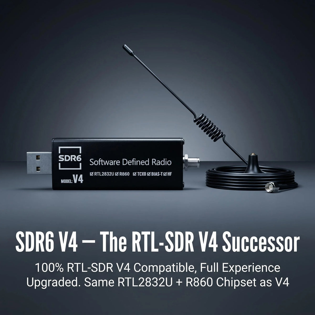 HTOOL RTL-SDR Latest V4 Software Defined Radio Receiver R860 RTL2832U 1PPM TCXO HF BiasT SMA Software Defined Radio + Antenna