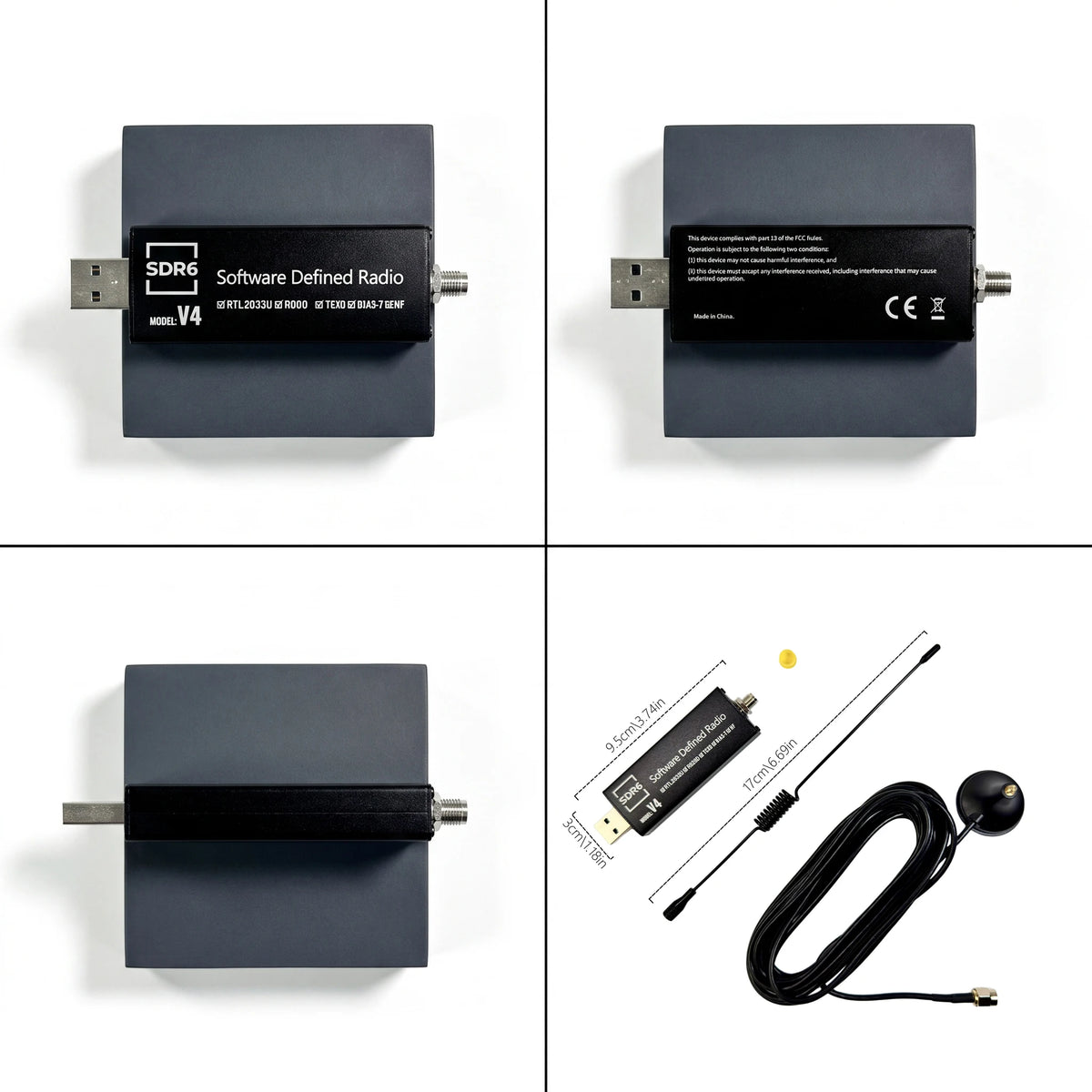 HTOOL RTL-SDR Latest V4 Software Defined Radio Receiver R860 RTL2832U 1PPM TCXO HF BiasT SMA Software Defined Radio + Antenna