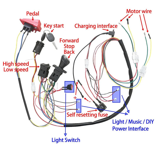 6V 12V 24V DIY Wire Harness Electric Conversion Kit Electric DIY Wires Control Switch Toys Car Vehicle Switch